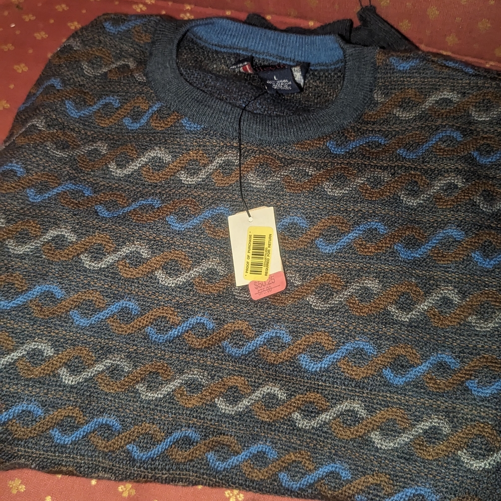 Men's Blue and Brown Patterned Sweater